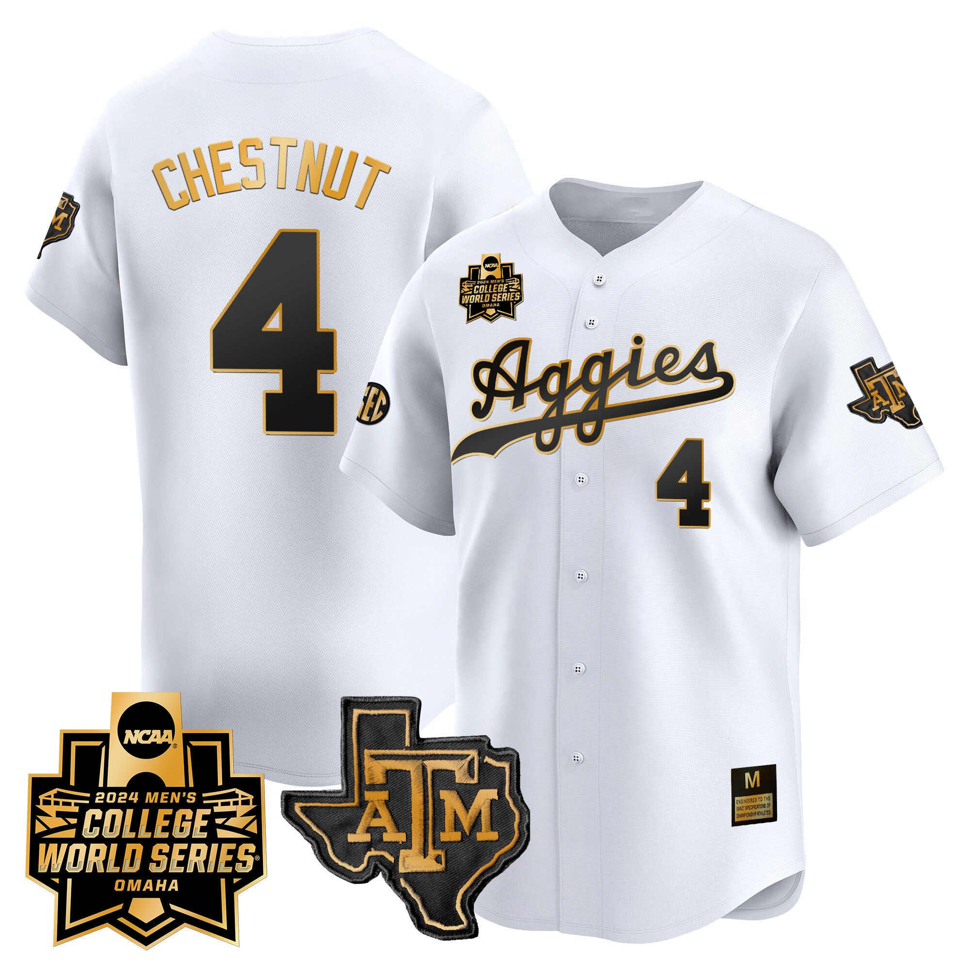 Men Texas A&M Aggies #4 Chestnut White 2024 College World Series Vapor Premier Limited NCAA Jersey style 1